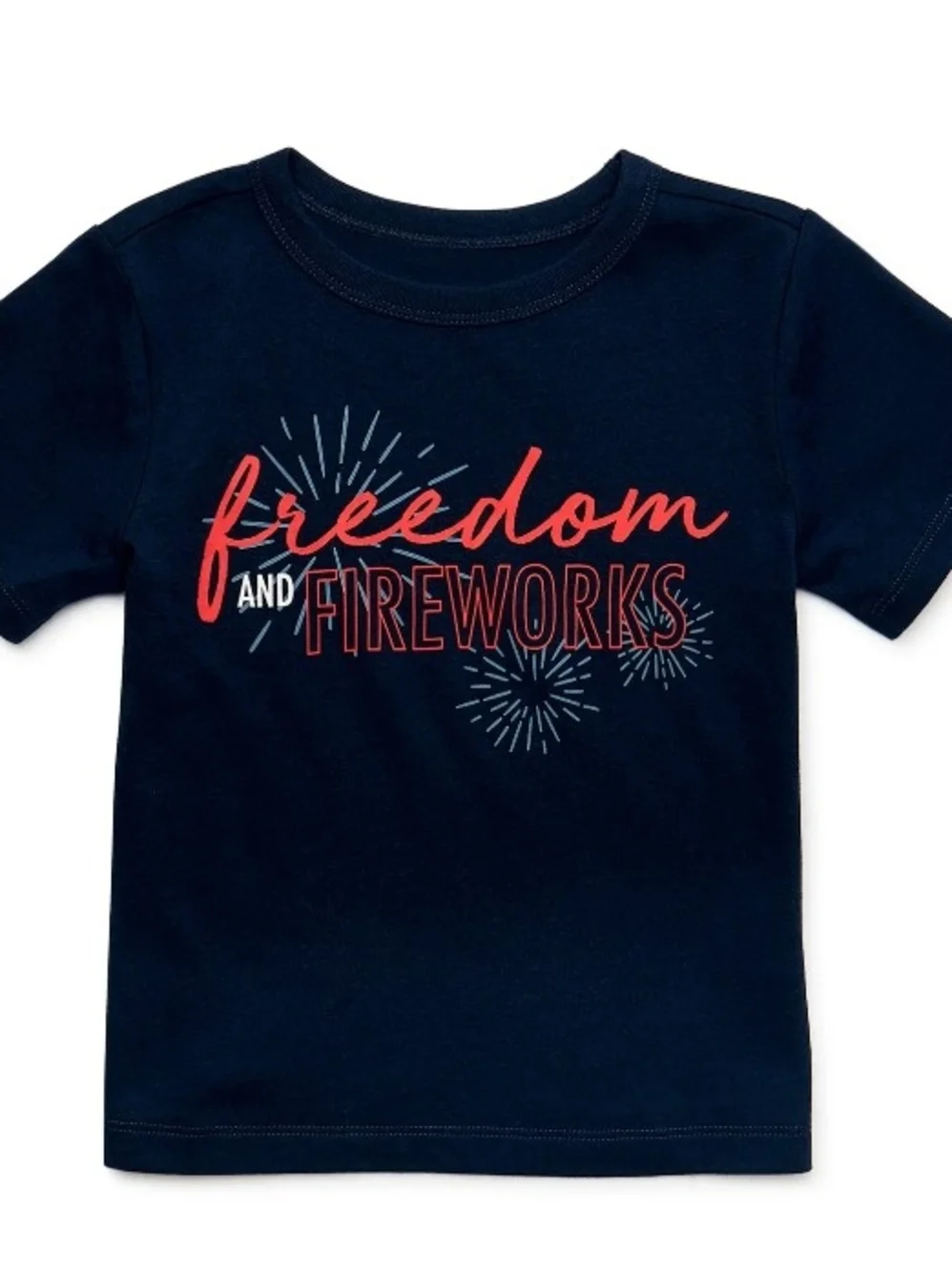 Celebrate It Navy Tee with Red and White 'Freedom and Fireworks' Graphic